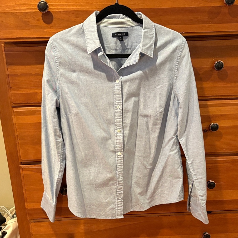 Lands' End Light Blue Women's Casual Button Down Shirt